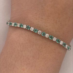 6.90 Carat Diamond and Emerald Bracelet G SI 14K White Gold 7 inch